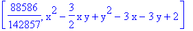 [88586/142857, x^2-3/2*x*y+y^2-3*x-3*y+2]